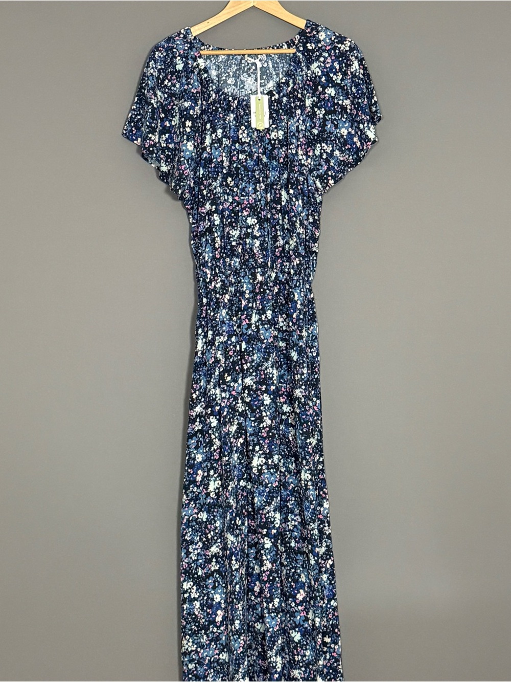 Marine Layer Charlotte Midi Maxi Dress Blue Floral Off Shoulder XL Cottagecore - Picture 3 of 11